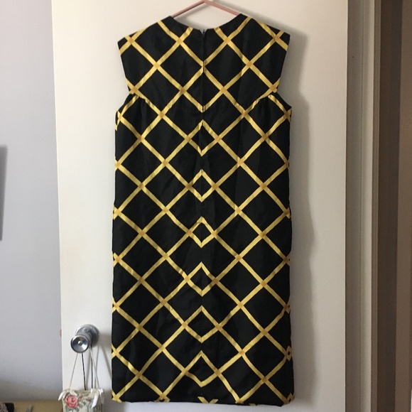 Vintage PAULINE TRIGERE COUTURE Pure Silk Twill Black + Yellow Dress 10 - Picture 3 of 6